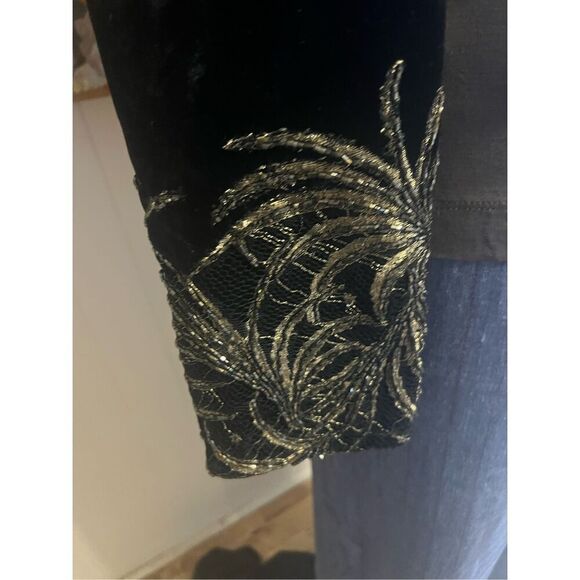 Carmen Marc Valvo Silk Vintage Velvet Bolero Jacket W/Gold Trimmed Sleeves GLAM! - Picture 7 of 9